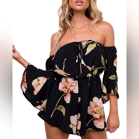Floral Off-Shoulder Mini Romper - Picture 3 of 4